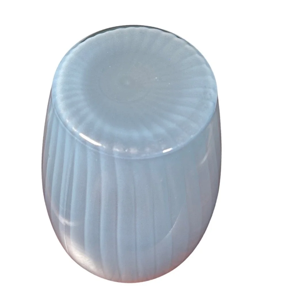 Vintage Light Blue Satin Frosted Glass Ribbed Optic Tapered Flower Vase 12.5